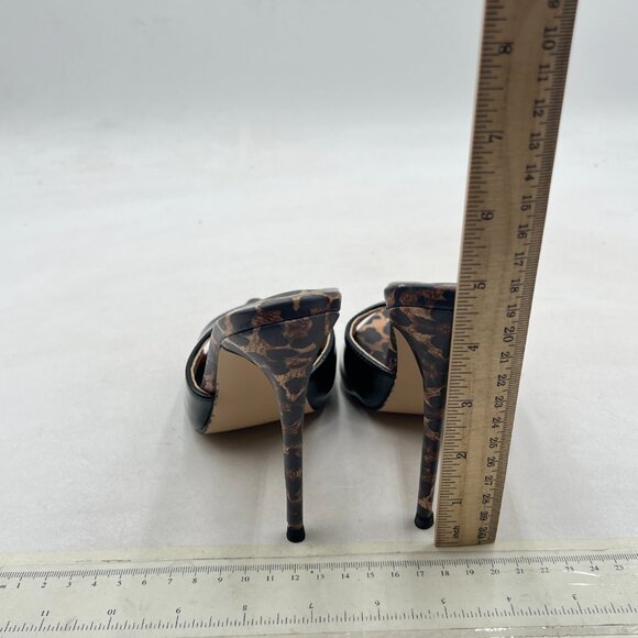 FSJ Brown Leopard Comfort High Heel Sandals Mules Peep Toe Slide Slip On Shoes - Picture 4 of 7